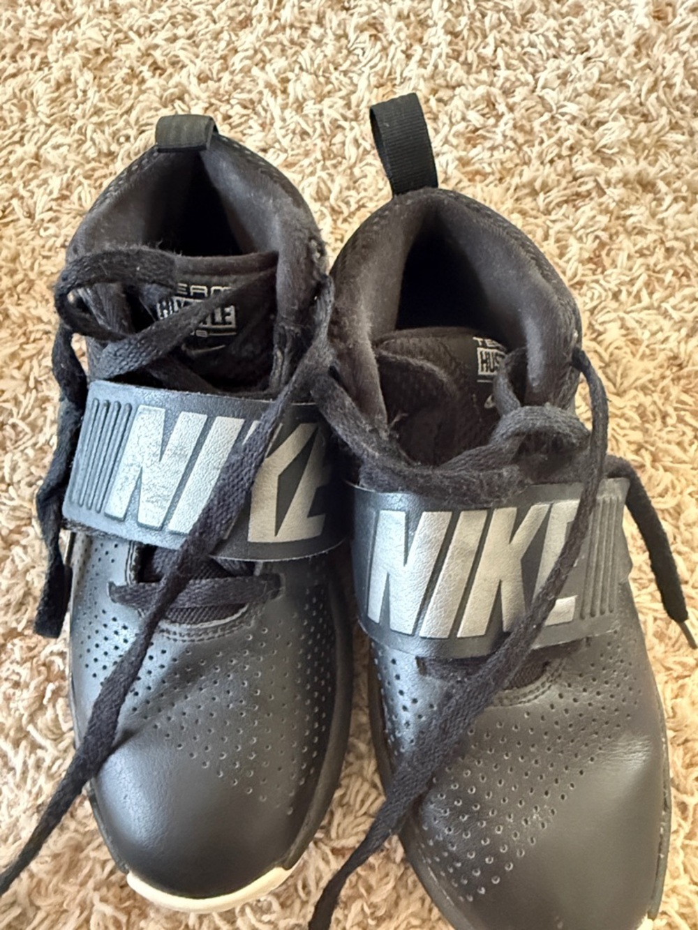 Nike basketball Black Leather Strap Sneakers with White Soles